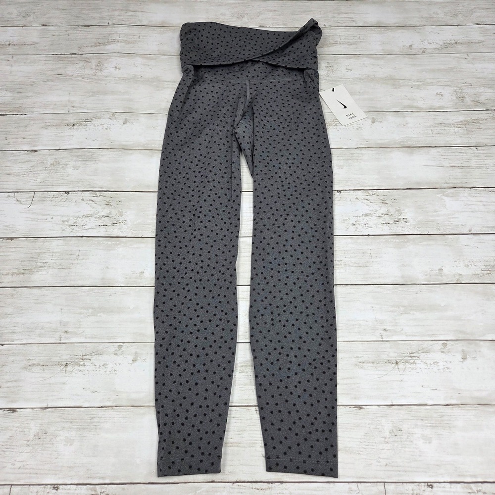 Nike Yoga Leggings Womens XS Grey CZ9144-010 Crossover Waist Polka Dot Dri-FIT